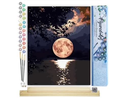 Figured'Art Paint by Numbers Kit for Adults Moon Reflection on The Lake 16"x20" | Relaxing Creative Hobby thumbnail 1