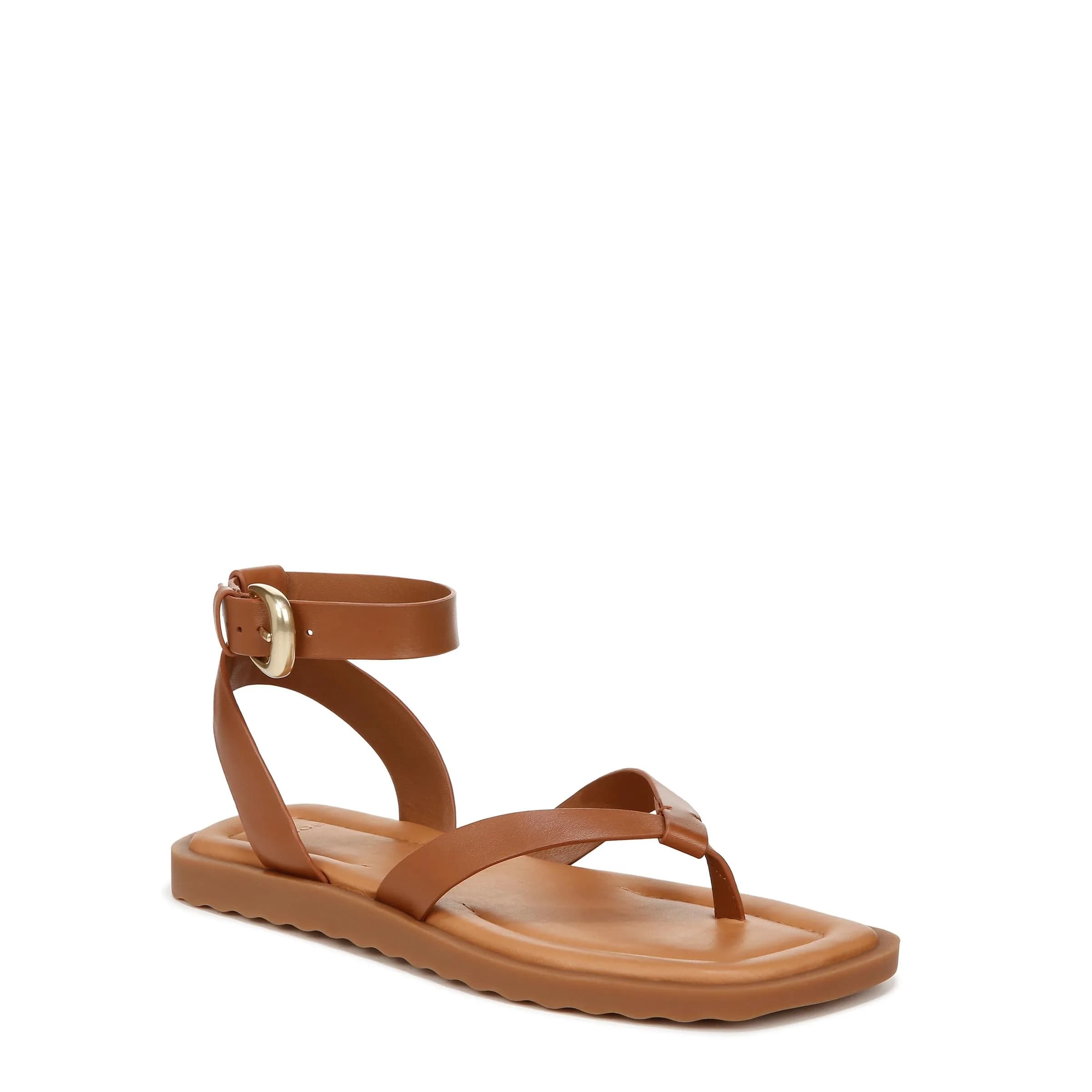 Vince Samuela Ankle Strap Sandals Black Leather 6 M | Flat Lug-Sole Casual Footwear — Sequoia Brown Leather