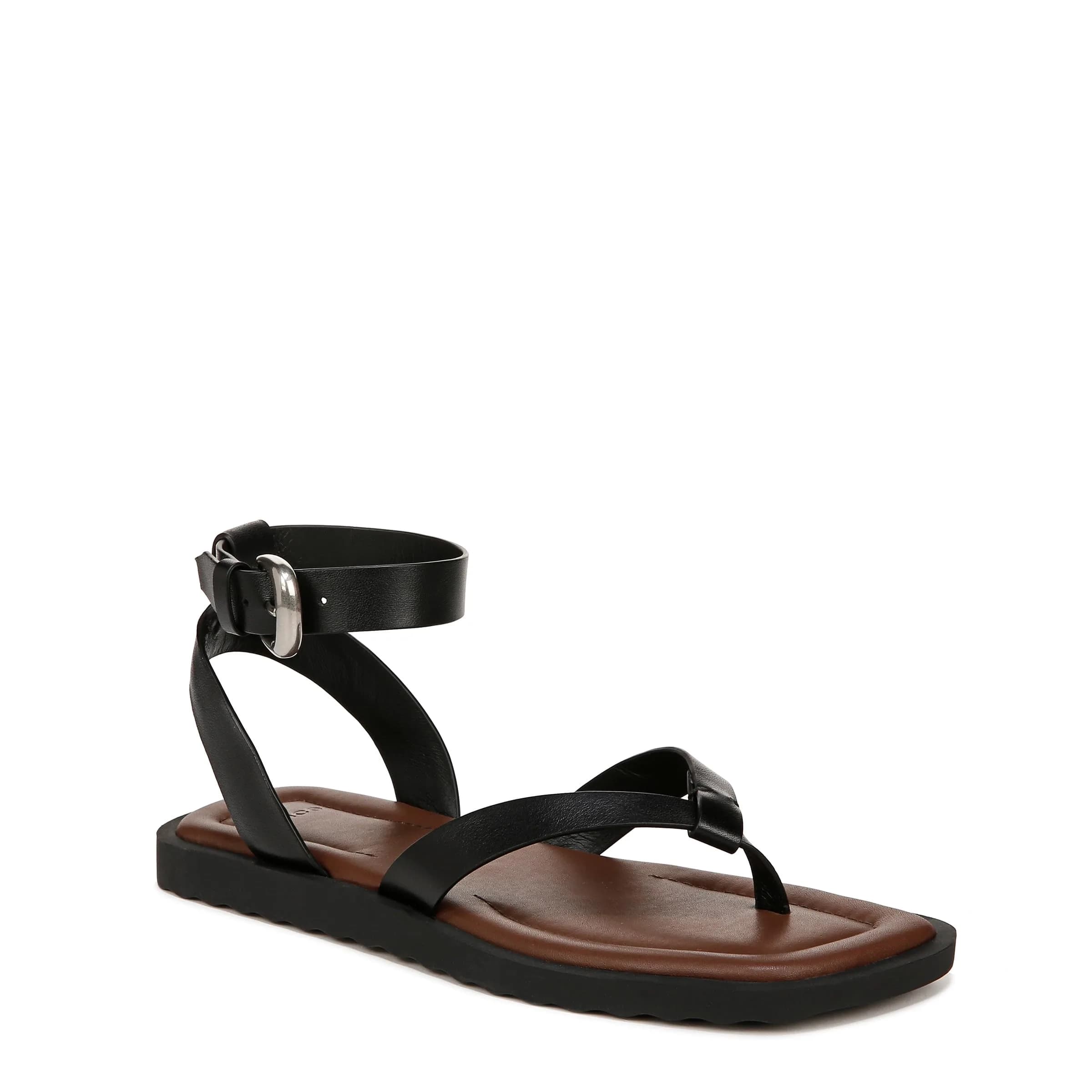 Vince Samuela Ankle Strap Sandals Black Leather 6 M | Flat Lug-Sole Casual Footwear