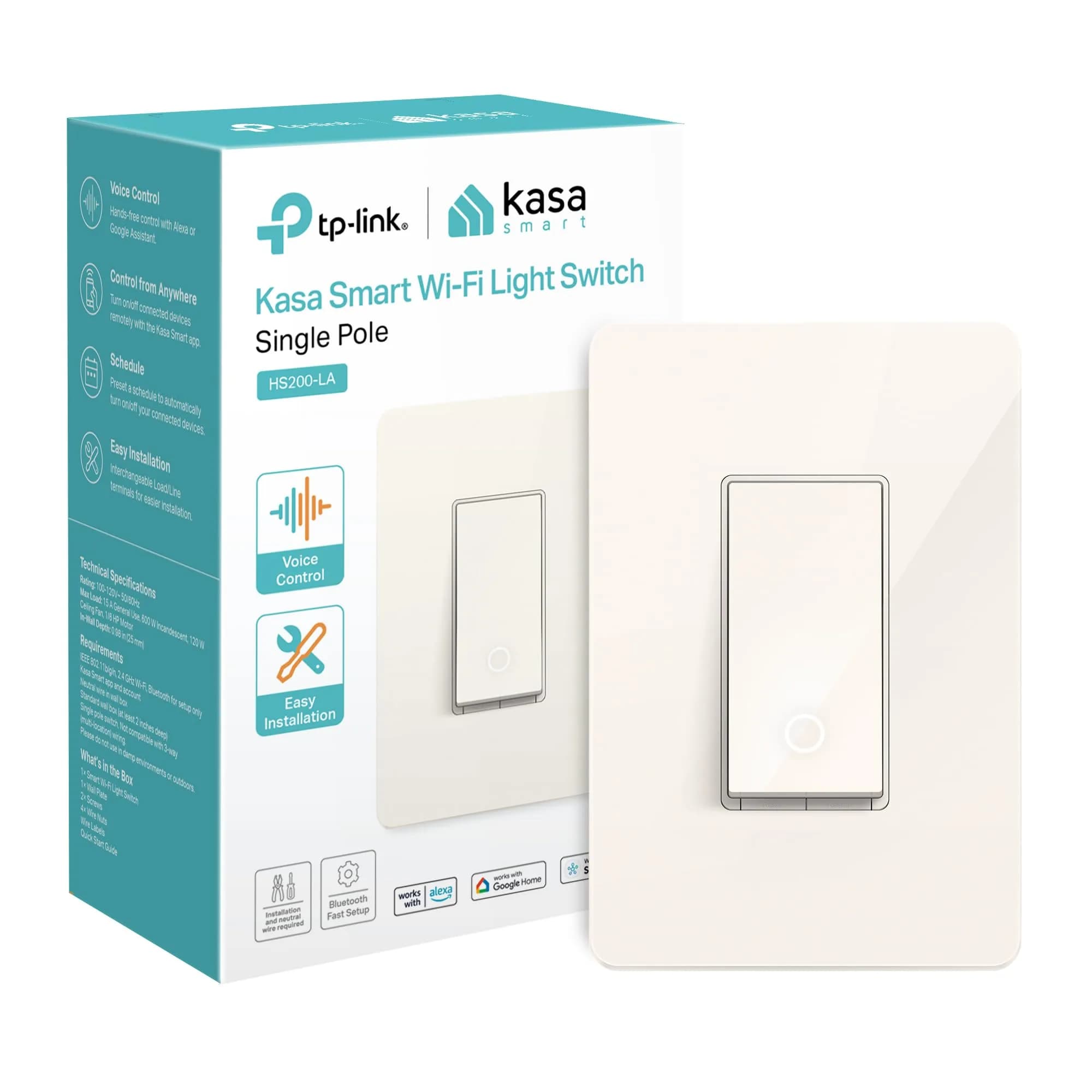 Kasa Smart HS200 Single-Pole Light Switch, 15A 120V | Control Lights Remotely via Wi-Fi & Voice — Light Almond / Single-Pole