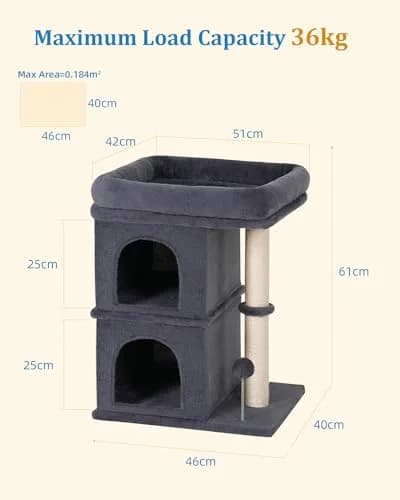 Aechonow Cat Tree for Large Cat,2 Cozy Cat Condo House for Large & Fat Cats | Spacious Perch & Sisal Scratching thumbnail 4