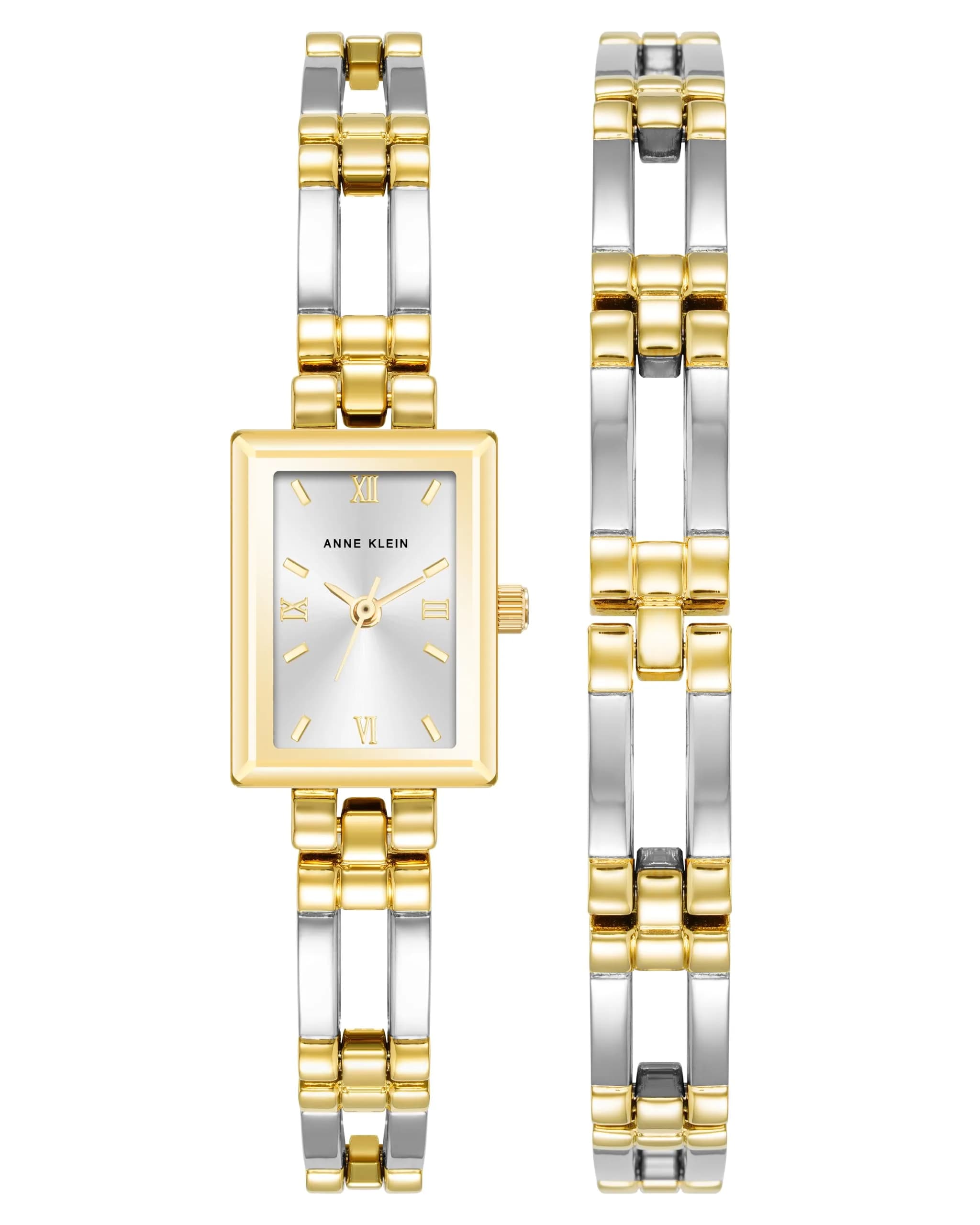 Anne Klein Women's 16mm Two-Tone Dress Watch with Roman Numerals | Water-Resistant 30M — Silver Sunray Dial