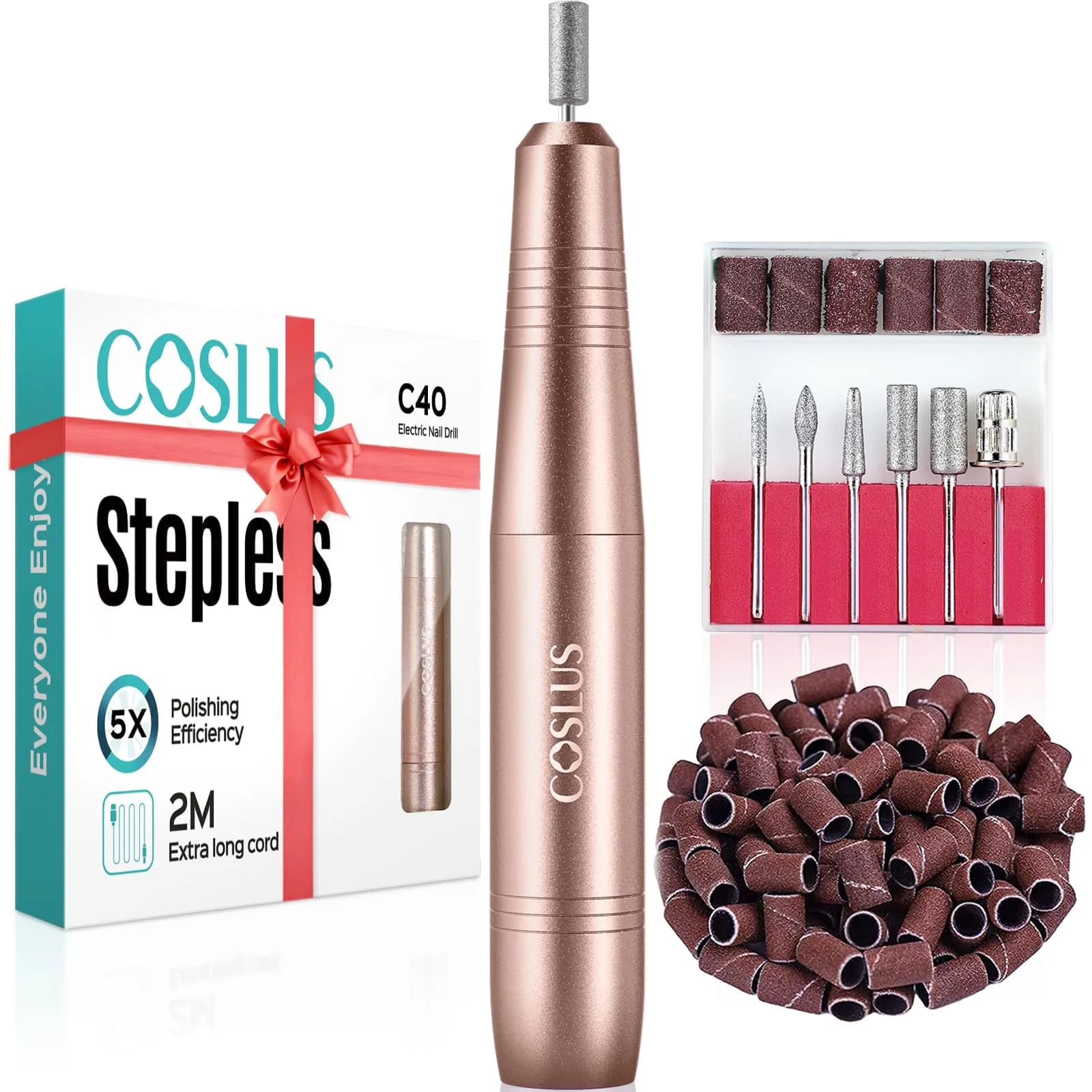 COSLUS C40 Electric Nail Drill Machine Golden | Professional Acrylic Gel Dip Powder Nails, Portable Manicure Pedicure Tools