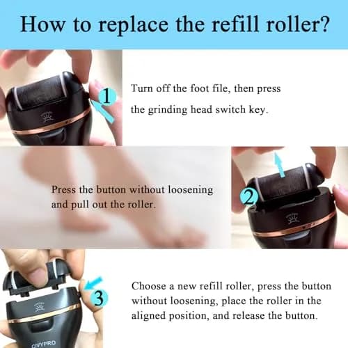 CIVYPRO Replacement Roller Heads for Electric Callus Remover BK-506, 3-Count (Extra Coarse, Regular Coarse, Gentle Coarse) | Foot Care Pedicure Tools thumbnail 6