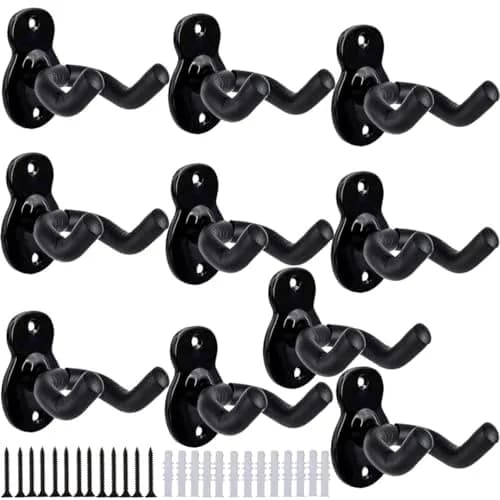 Sound harbor Guitar Wall Mount 10 Pack, Sturdy Metal Hook Stand for Acoustic, Electric Guitar, Banjo, Bass, Ukulele | Rotatable Arms thumbnail 1