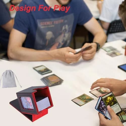 AFIING MTG Commander Deck Box for 100 Double Sleeved Cards, Black/Red | Side Window Display & Drawstring Bag thumbnail 5
