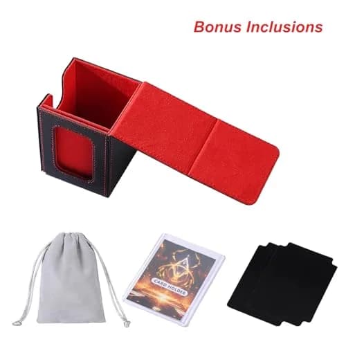 AFIING MTG Commander Deck Box for 100 Double Sleeved Cards, Black/Red | Side Window Display & Drawstring Bag thumbnail 6