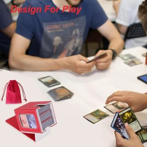 AFIING Commander Deck Box with Commander Display Window & Dice Bag, 100 Double-Sleeved Cards or 120 Single-Sleeved Cards, PU Leather, Magnetic Closure (Red/White) thumbnail 6