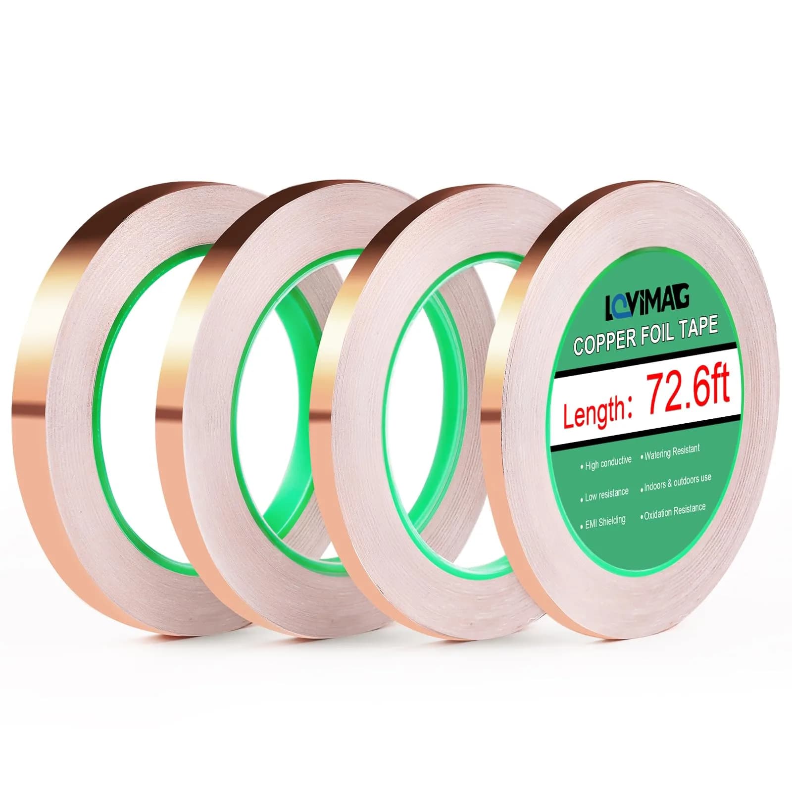 LOVIMAG Copper Foil Tape 4 Sizes (0.2-0.4 Inch) x 72.6FT | High Conductivity for Electronics & Crafts
