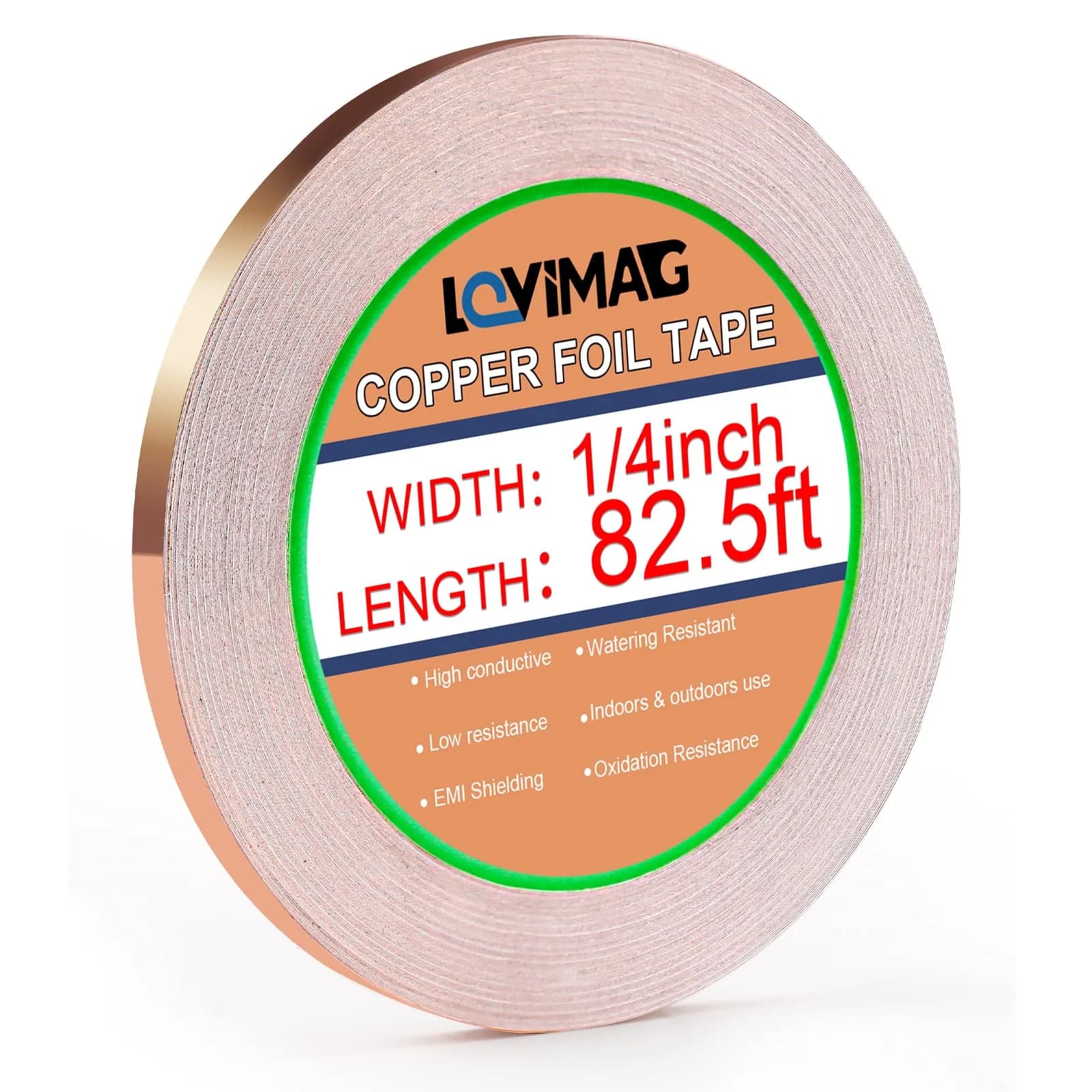LOVIMAG Copper Foil Tape 6.35mm x 25m (0.25in x 82.5ft) | Electrically Conductive Adhesive for EMI Shielding