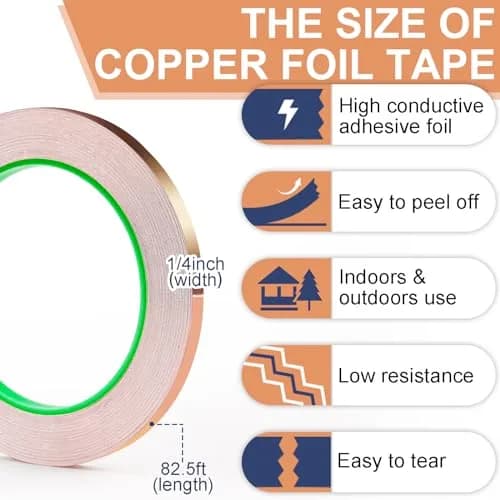 LOVIMAG Copper Foil Tape 6.35mm x 25m (0.25in x 82.5ft) | Electrically Conductive Adhesive for EMI Shielding thumbnail 3