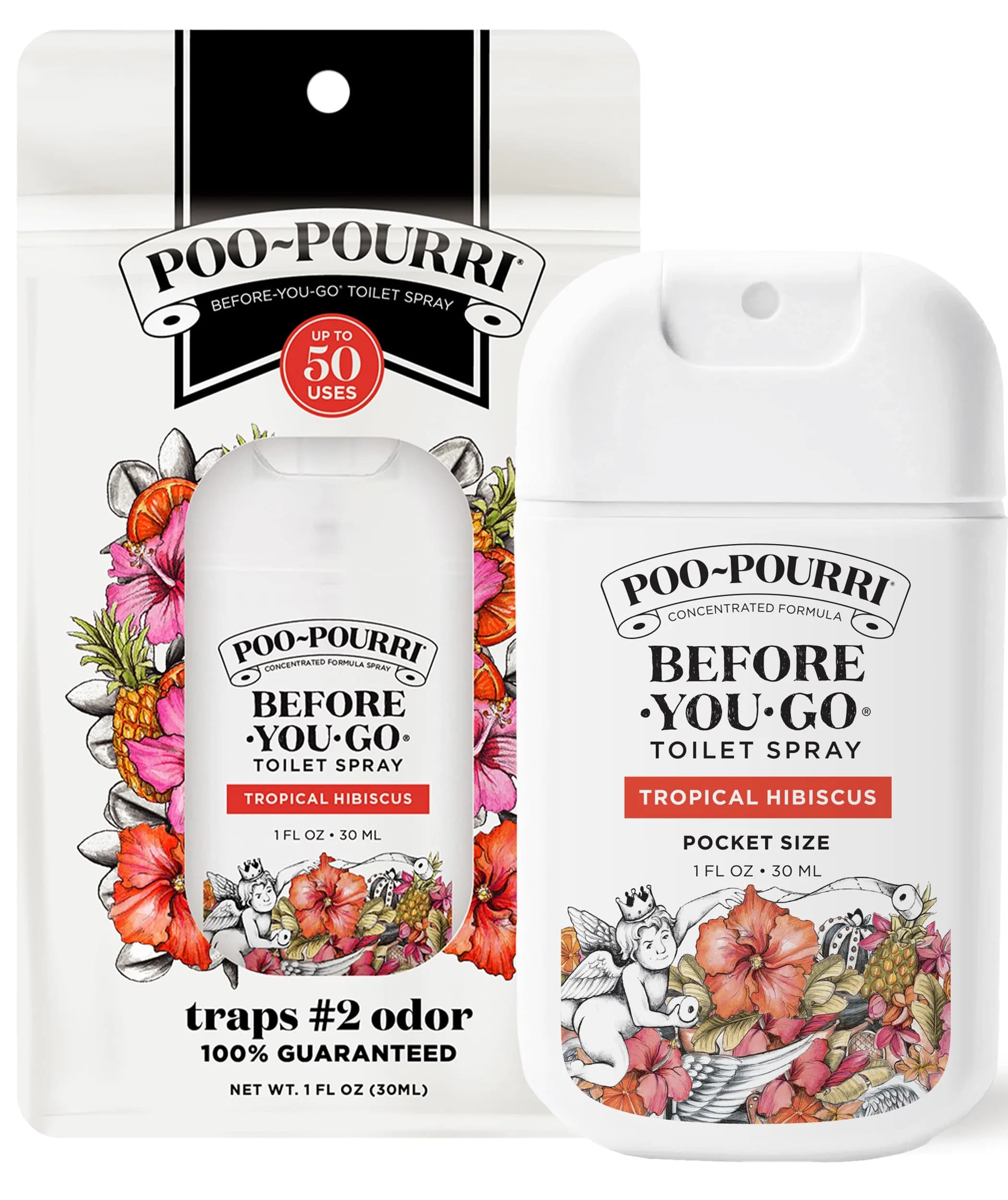 Poo-Pourri Tropical Hibiscus Pocket Toilet Spray 30ml (1 Fl Oz) | Essential Oils Odor Deodorizer — Hibiscus