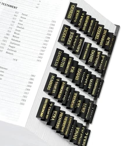 Taja Bible Tabs for Women & Men, Large Print Bible Index Tabs for Easy Navigation, Old & New Testament, 66 Tabs + 9 Blank - Black thumbnail 1