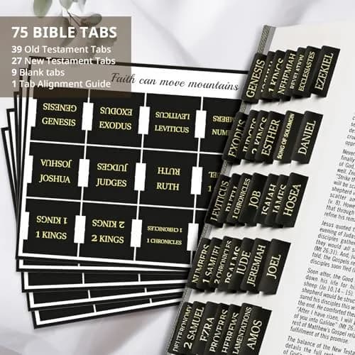 Taja Bible Tabs for Women & Men, Large Print Bible Index Tabs for Easy Navigation, Old & New Testament, 66 Tabs + 9 Blank - Black thumbnail 2