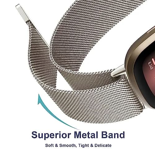 AK Metal Band Compatible with Fitbit Sense 2 / Versa 4 / Versa 3, Stainless Steel Mesh Loop Magnetic Replacement Strap for Smartwatch (Small, Starlight) thumbnail 4