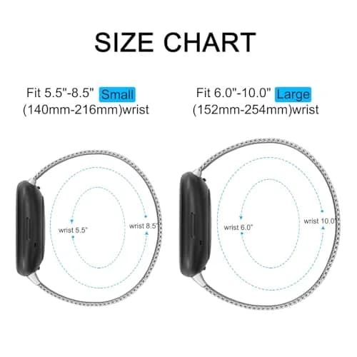 AK Metal Band Compatible with Fitbit Sense 2 / Versa 4 / Versa 3, Stainless Steel Mesh Loop Magnetic Replacement Strap for Smartwatch (Small, Starlight) thumbnail 2