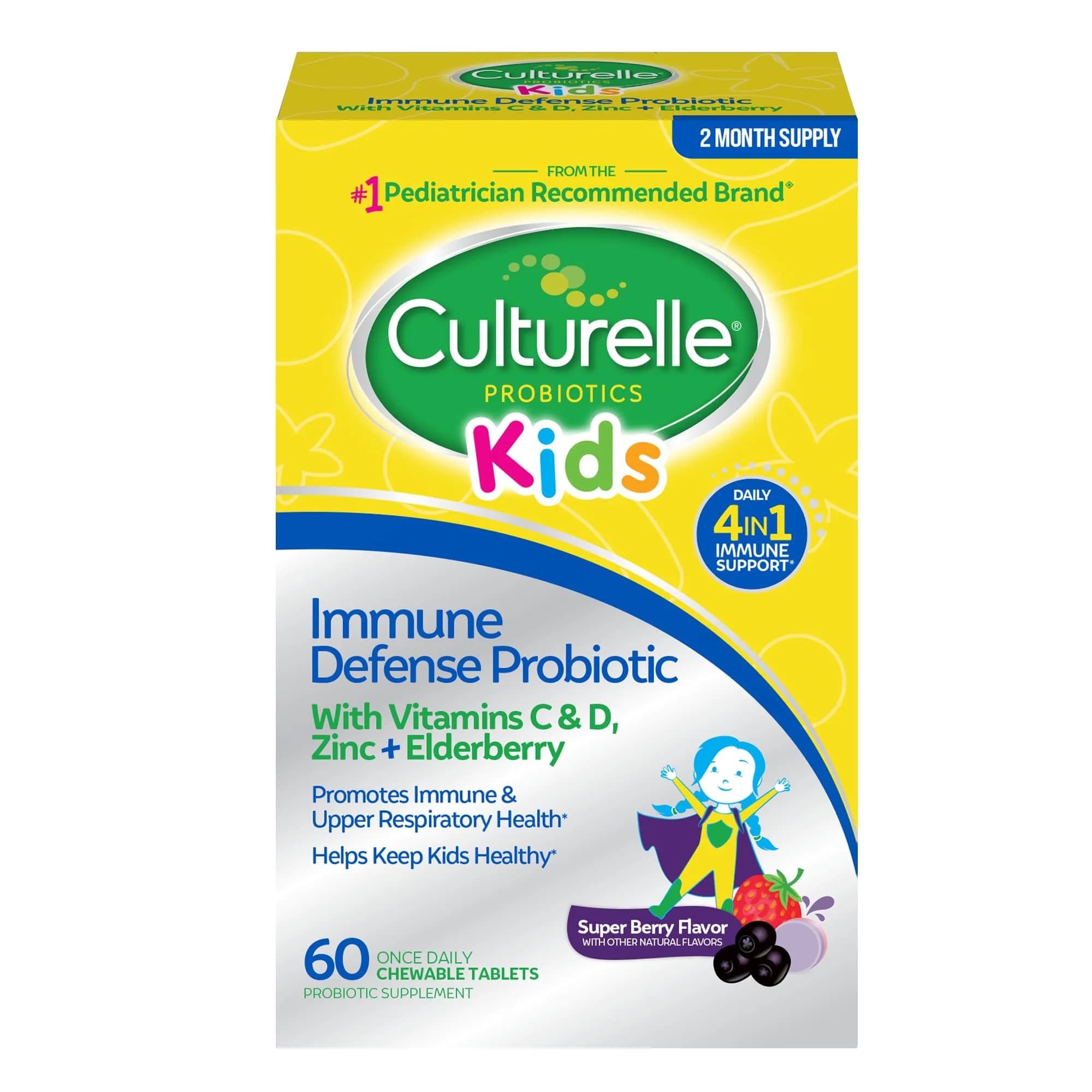 Culturelle Kids Daily Immune Defense Probiotic Chewables Ages 3+ 60 Count | Clinically Proven Probiotic Blend for Children