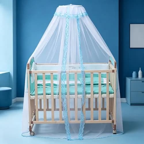 Vawolecy Universal Crib Mosquito Net with Lace Dome Canopy No Stand | Breathable Polyester Mesh, 63in Height x 177in Perimeter thumbnail 4