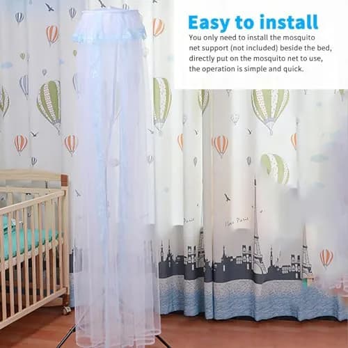 Vawolecy Universal Crib Mosquito Net with Lace Dome Canopy No Stand | Breathable Polyester Mesh, 63in Height x 177in Perimeter thumbnail 7