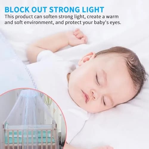 Vawolecy Universal Crib Mosquito Net with Lace Dome Canopy No Stand | Breathable Polyester Mesh, 63in Height x 177in Perimeter thumbnail 9