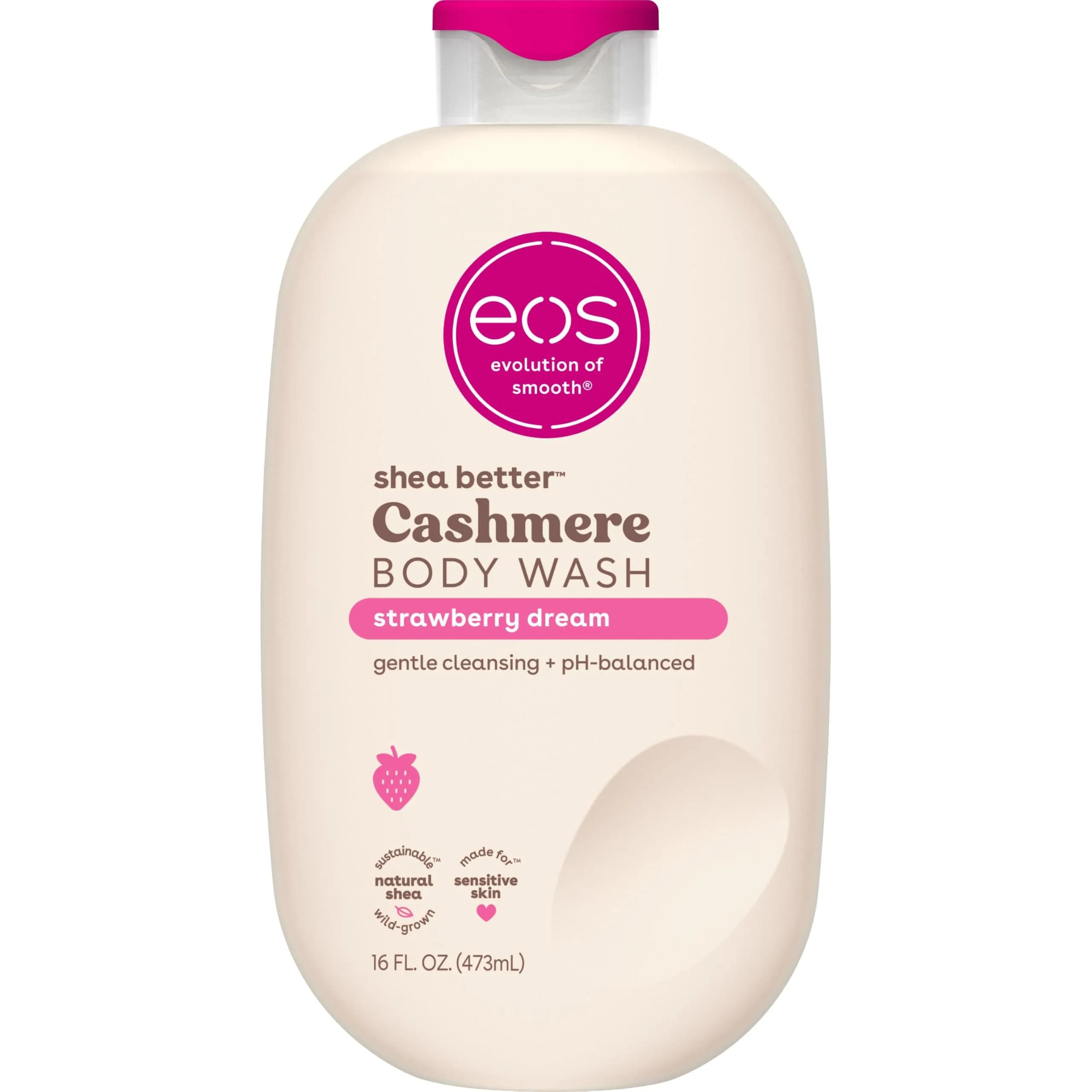 eos Cashmere Body Wash – Strawberry Dreams, Moisturizing Gel Formula 473ml (16 fl oz) | Gentle & Hydrating for Sensitive Skin