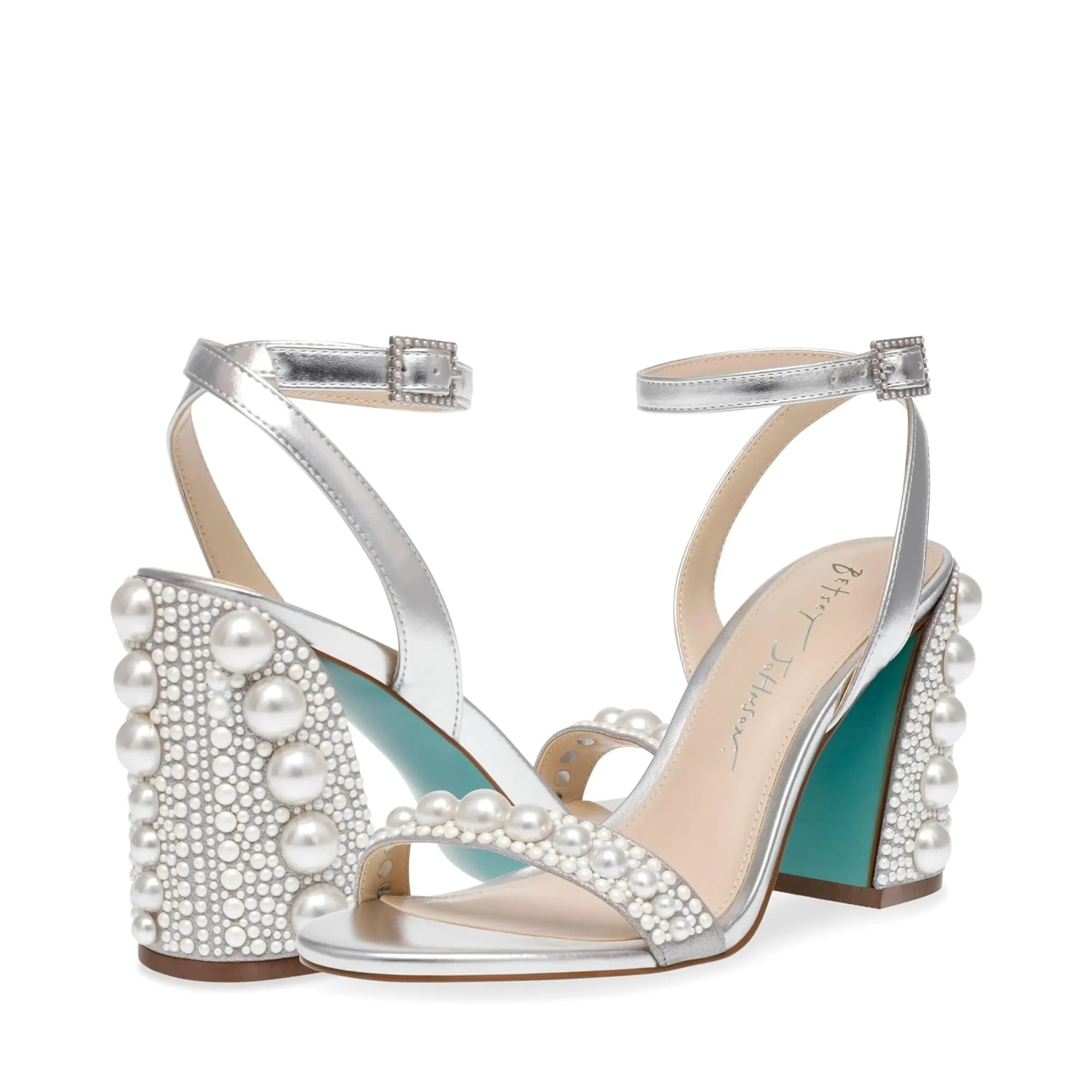 Betsey Johnson Lexi Silver Heeled Sandal 7 | Embellished Block Heel for Evening Wear - main product image