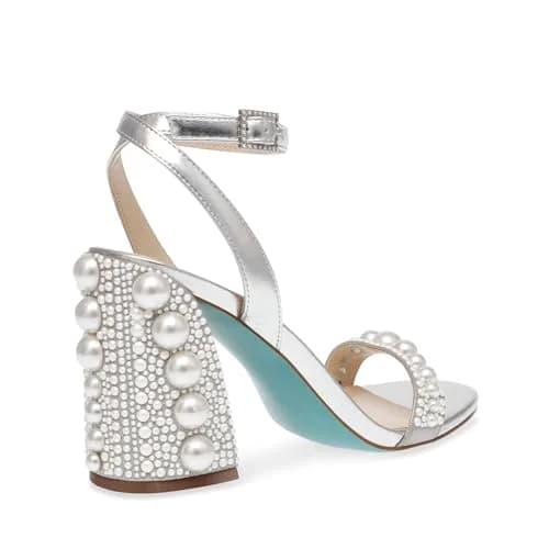 Betsey Johnson Lexi Silver Heeled Sandal 7 | Embellished Block Heel for Evening Wear thumbnail 6