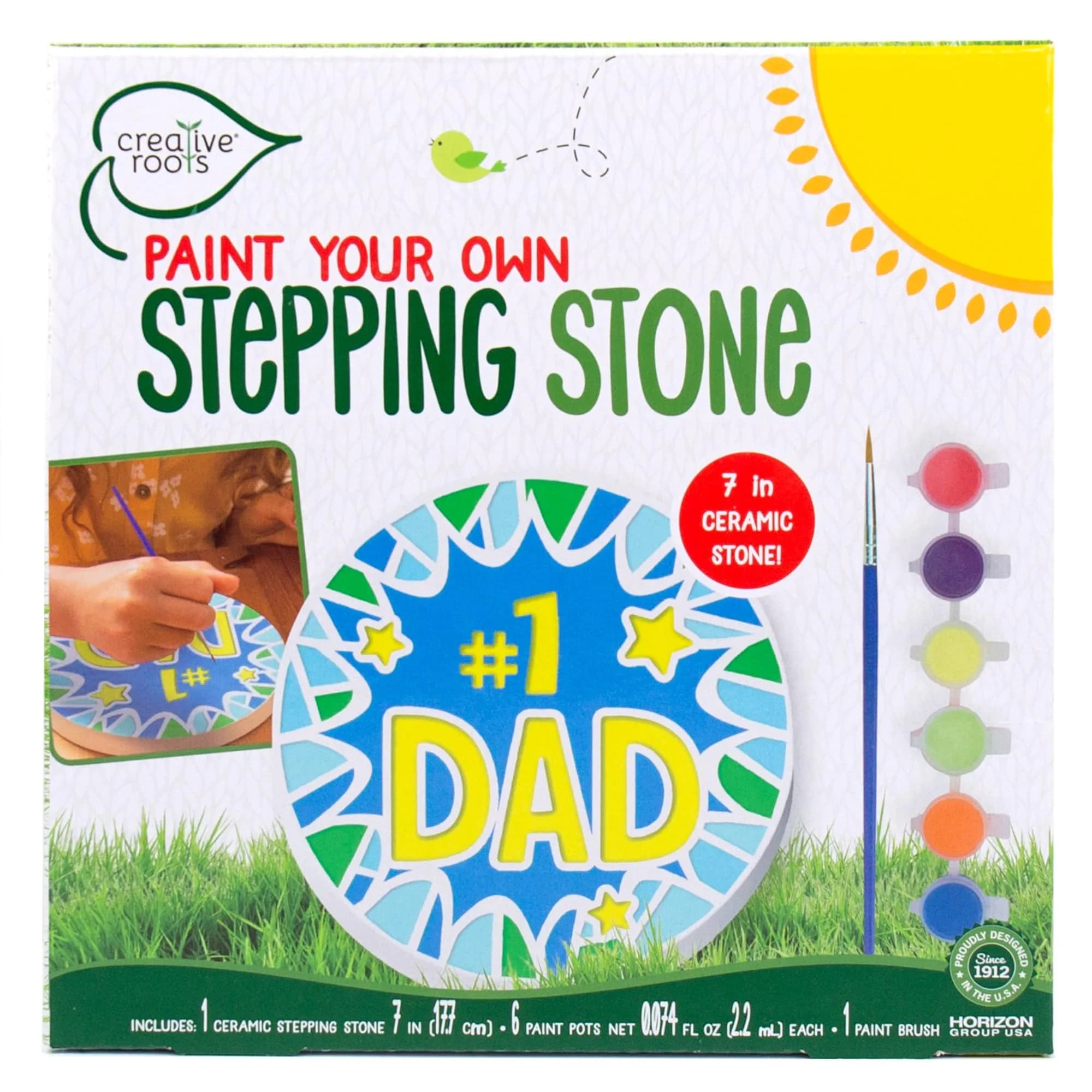 Creative Roots Paint Your Own #1 Dad Stepping Stone Kit | 7 inch Ceramic, 6 Acrylic Paints & Brush