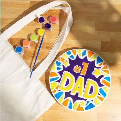 Creative Roots Paint Your Own #1 Dad Stepping Stone Kit | 7 inch Ceramic, 6 Acrylic Paints & Brush thumbnail 4