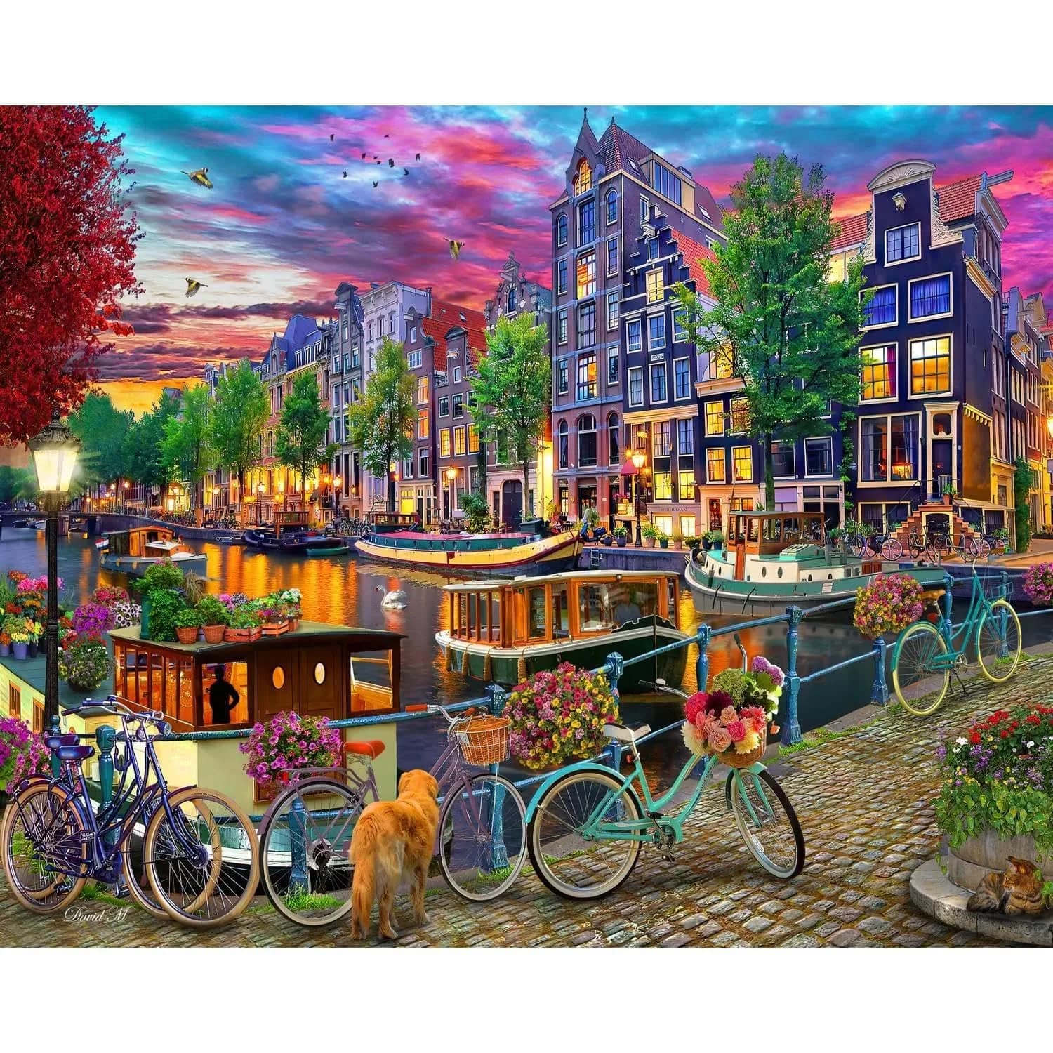 Vermont Christmas Company Amsterdam Canal Jigsaw Puzzle 1000 Piece | Large Interlocking & Randomly Shaped Pieces - main product image
