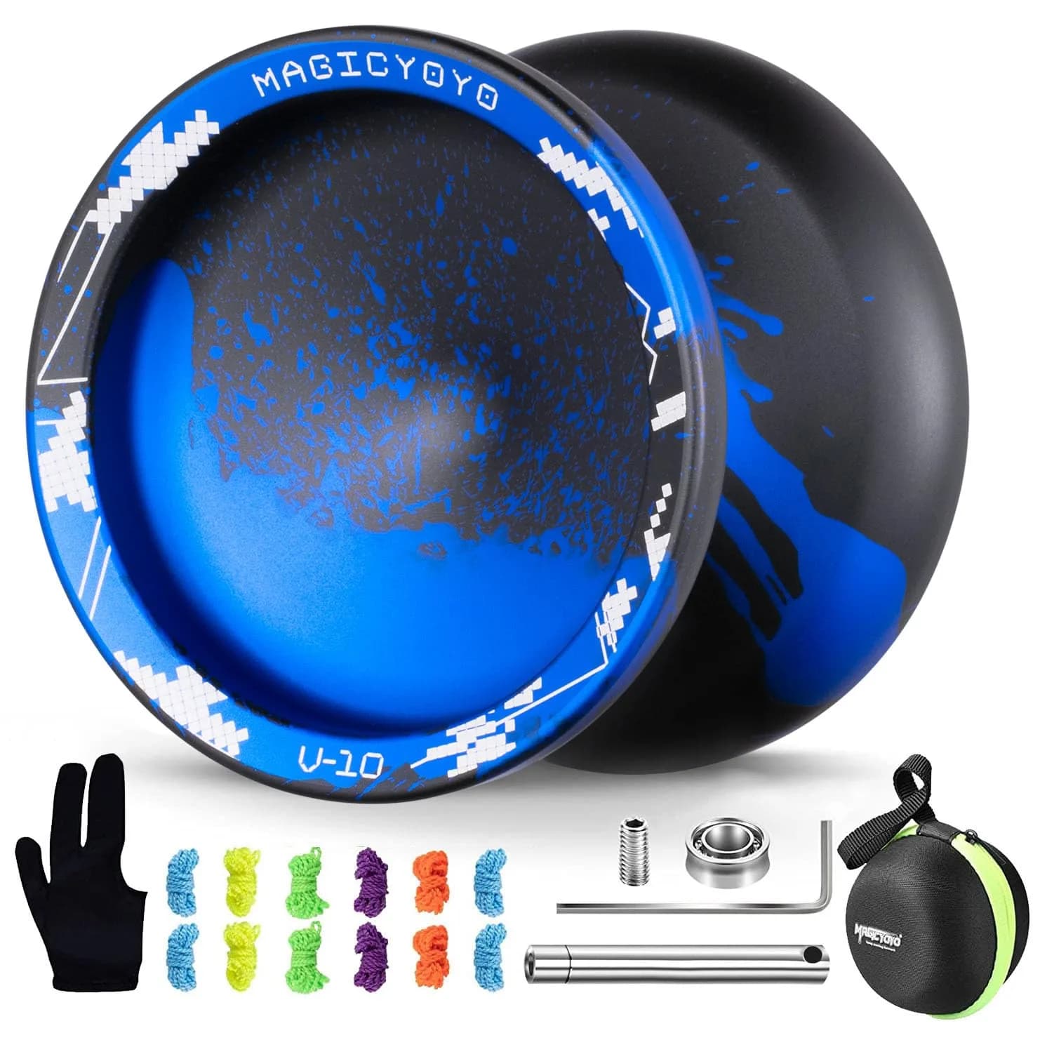MAGICYOYO V10 Professional Finger Spin Yoyo for DNA Tricks | Metal Yoyo with Responsive & Unresponsive Modes — Black Blue