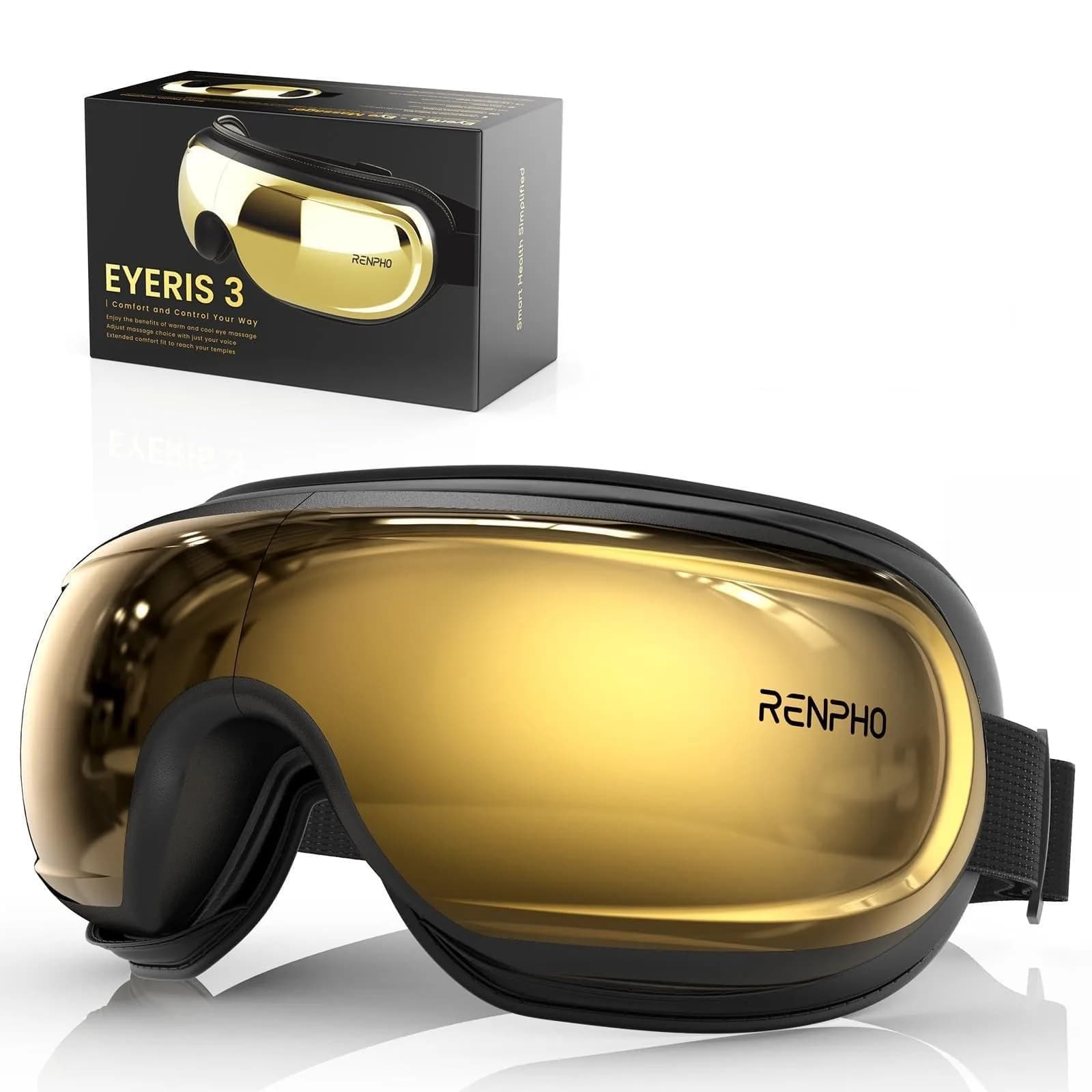 RENPHO Eyeris 2 Eye Massager with Heat & Cooling, Heated Eye Mask, 1500mAh Battery | Relieves Dry Eyes & Tension — Gold