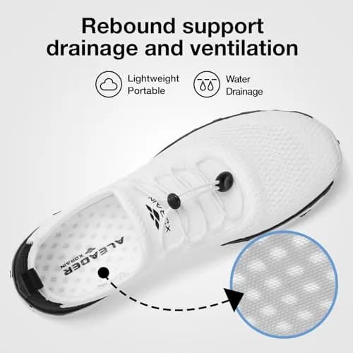 ALEADER Mens Xdrain Water Shoes, White/Black Size 8.5 (26.0cm) | Quick-Dry Beach Aqua Hiking Pool Swim Sneakers thumbnail 4