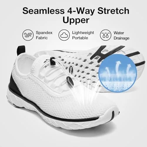 ALEADER Mens Xdrain Water Shoes, White/Black Size 8.5 (26.0cm) | Quick-Dry Beach Aqua Hiking Pool Swim Sneakers thumbnail 2