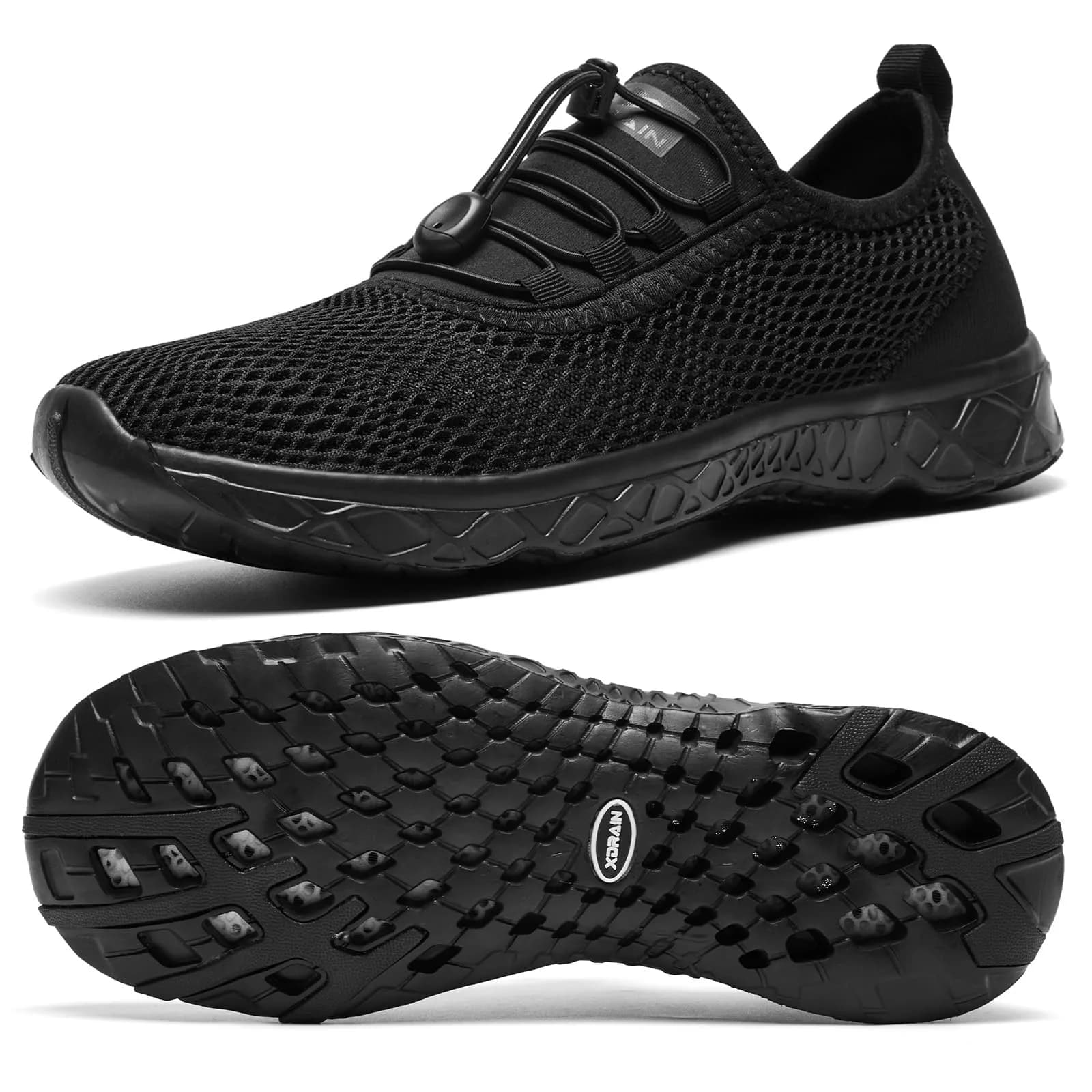 ALEADER Xdrain Water Shoes for Men, Quick-Dry Beach Aqua Hiking Pool Swim Shoes, Water Sneakers Navy Size 8.5 (268 ml) — All Black
