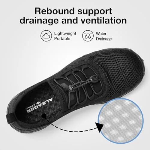 ALEADER Stylish Aqua Water Shoes Men, All Black Size 10 (25.4cm / 10 US) | Quick-Dry Xdrain Water Sneakers for Beach & Pool thumbnail 4