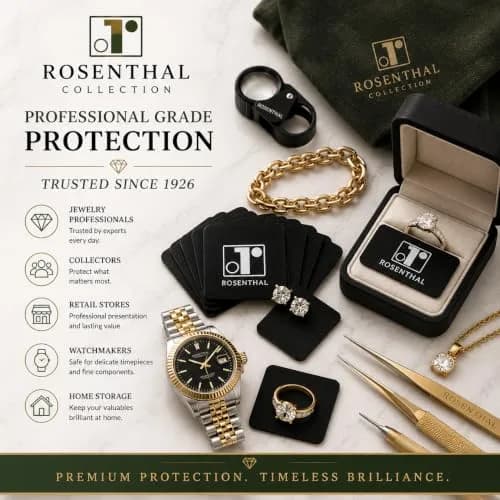 Rosenthal Collection 50 Anti-Tarnish Strips 1"x1" Tabs for Jewelry Storage, Silver Protection, Prevent Tarnish on Rings, Necklaces, Earrings, Watches thumbnail 6