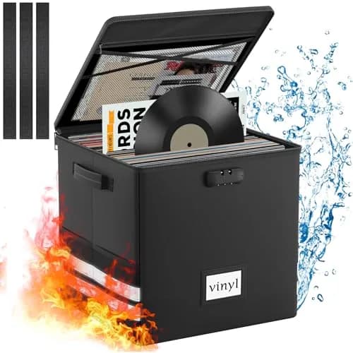 onvvippiv Large Vinyl Record Storage Box Fireproof Waterproof with Lock | 13"x13"x13" | Holds 100+ Records thumbnail 1
