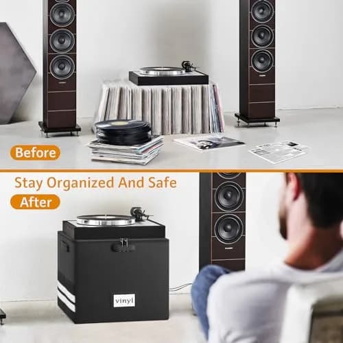 onvvippiv Large Vinyl Record Storage Box Fireproof Waterproof with Lock | 13"x13"x13" | Holds 100+ Records thumbnail 7