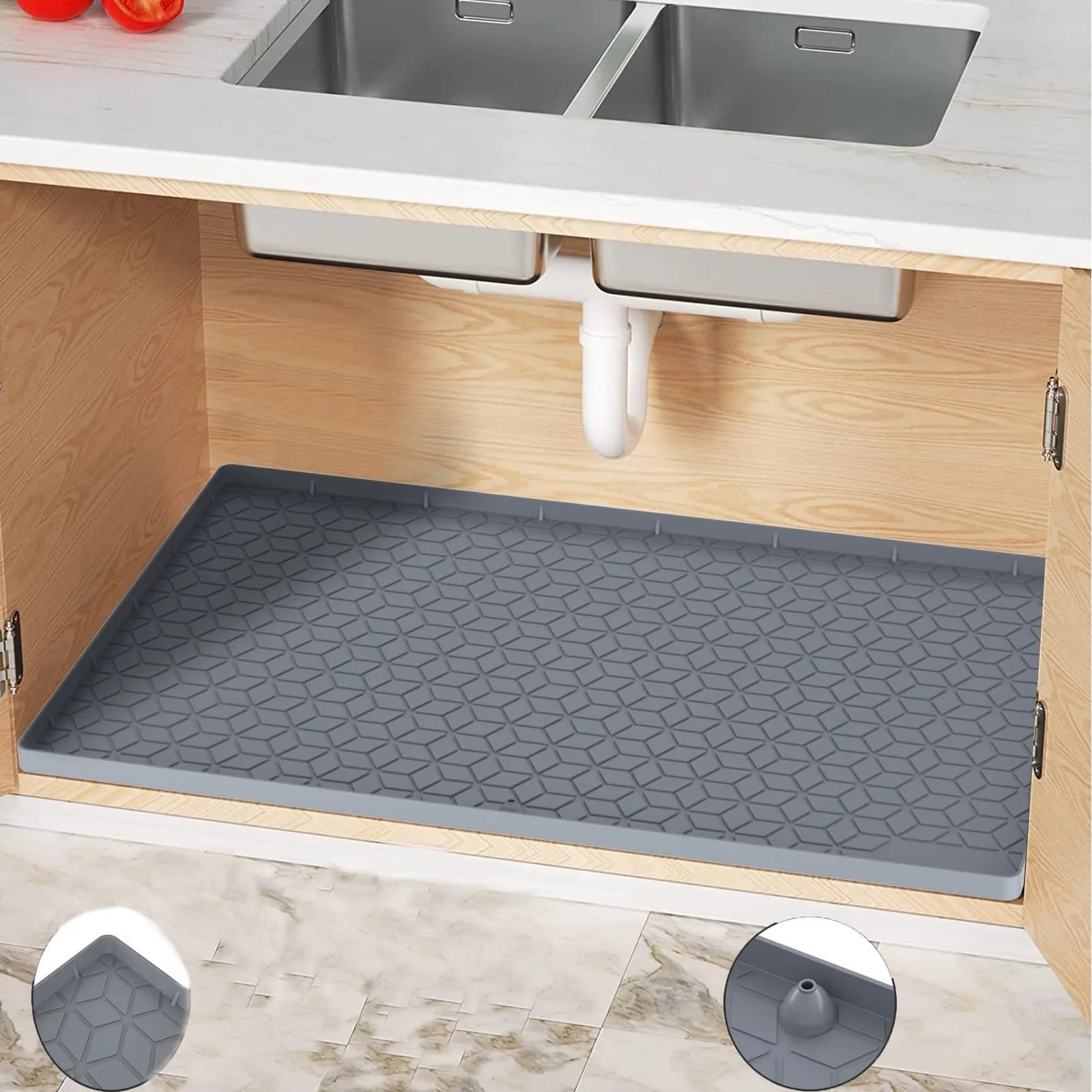 MIFADFAO Under Sink Mat 86cm x 56cm (34"x22") | Waterproof Silicone Liner with Drain Hole for Kitchen Cabinets & Counters - main product image