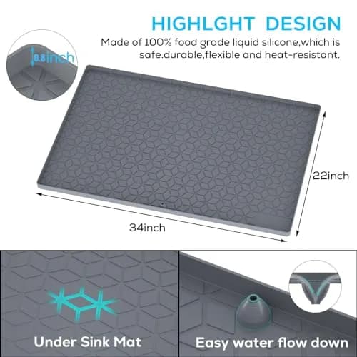 MIFADFAO Under Sink Mat 86cm x 56cm (34"x22") | Waterproof Silicone Liner with Drain Hole for Kitchen Cabinets & Counters thumbnail 2