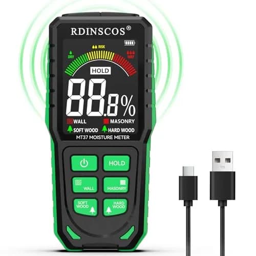 RDINSCOS Pinless Moisture Meter for Wall, Wood, Concrete & Drywall | 19mm Deep Scan, Rechargeable, Color Display thumbnail 1
