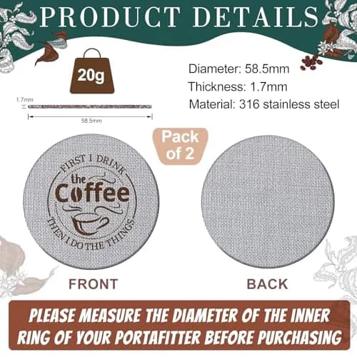 Yaomiao 58.5mm Espresso Puck Screen 1.7mm Thickness 150μm Mesh | 2-Pack Stainless Steel Reusable Coffee Filter thumbnail 2