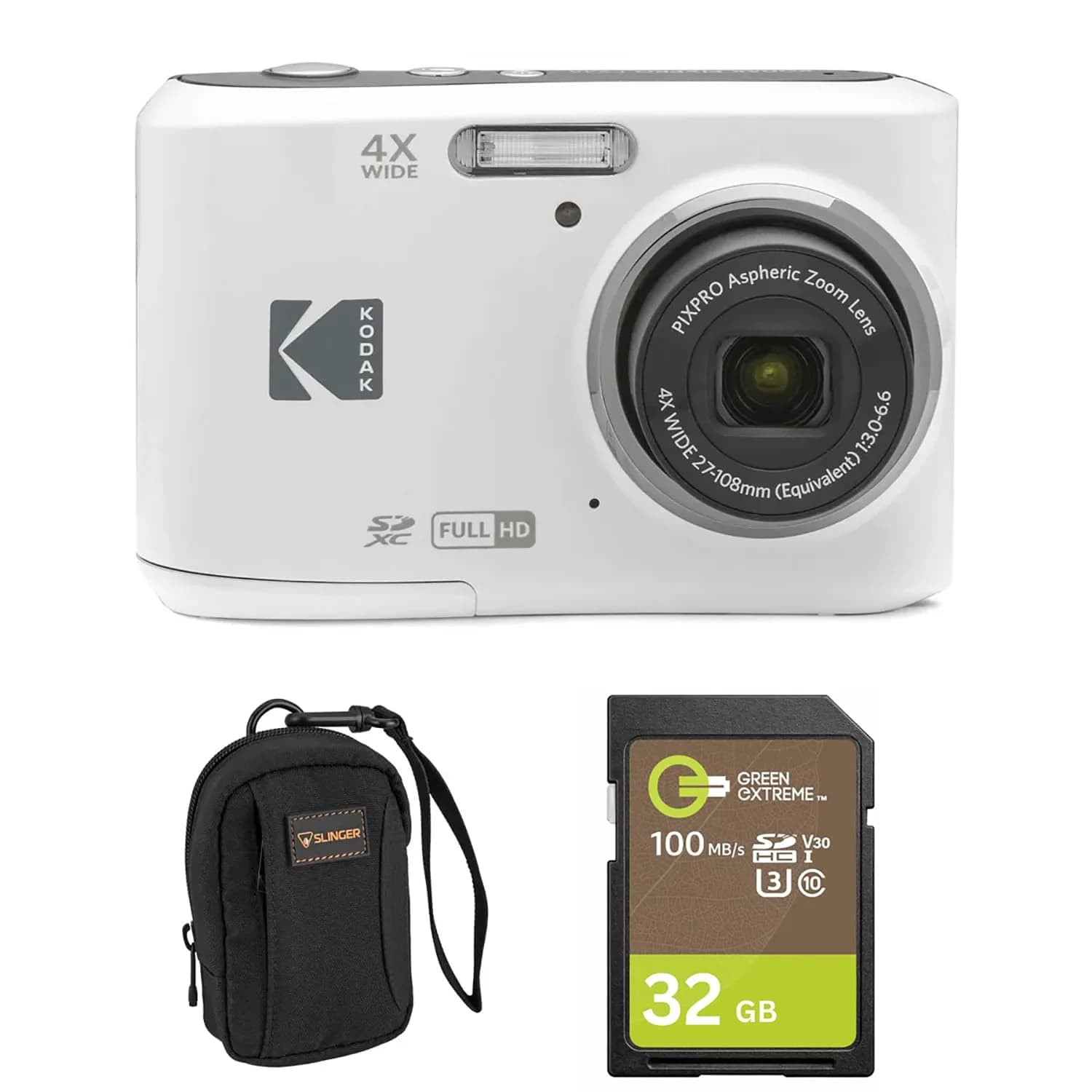 KODAK PIXPRO FZ45 Digital Camera 16MP 4x Optical Zoom 27mm Wide Angle 1080p HD Video 32GB Card Bundle | Beginner-Friendly Point-and-Shoot — White
