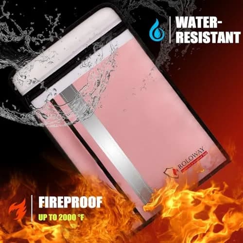 ROLOWAY Fireproof Document Bag 15 x 11 inch | Waterproof & Fire Resistant with 2 Pockets thumbnail 3
