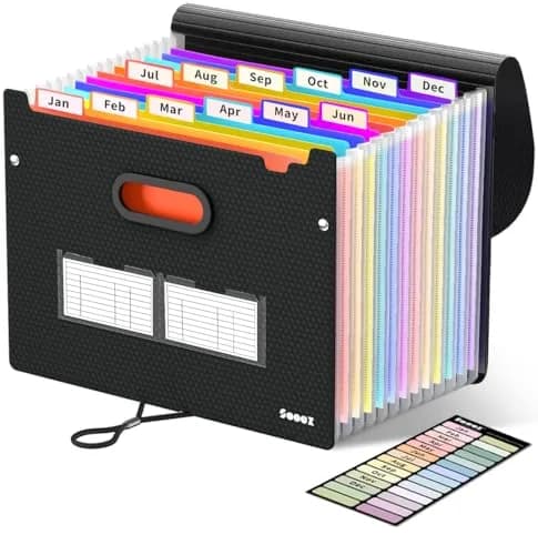 Sooez Accordion File Organizer, 13-Pocket Letter Size | Durable, Expandable, Black with Rainbow Pockets thumbnail 1