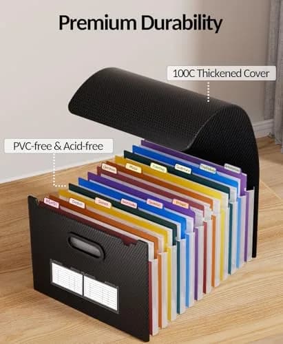 Sooez Accordion File Organizer, 13-Pocket Letter Size | Durable, Expandable, Black with Rainbow Pockets thumbnail 4