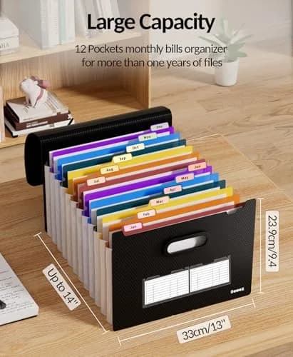 Sooez Accordion File Organizer, 13-Pocket Letter Size | Durable, Expandable, Black with Rainbow Pockets thumbnail 3