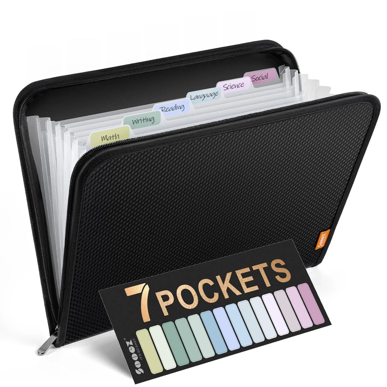 Sooez 7 Pockets Accordion File Organizer, Zipper Expanding Folder A4 | Secure, Durable & Portable Office & School Storage - main product image