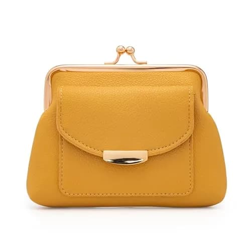 Lavogel Kiss Lock Coin Purse with Credit Card Slot for Women, 16cm (6.3") Yellow | Vintage Style Change Pouch thumbnail 1